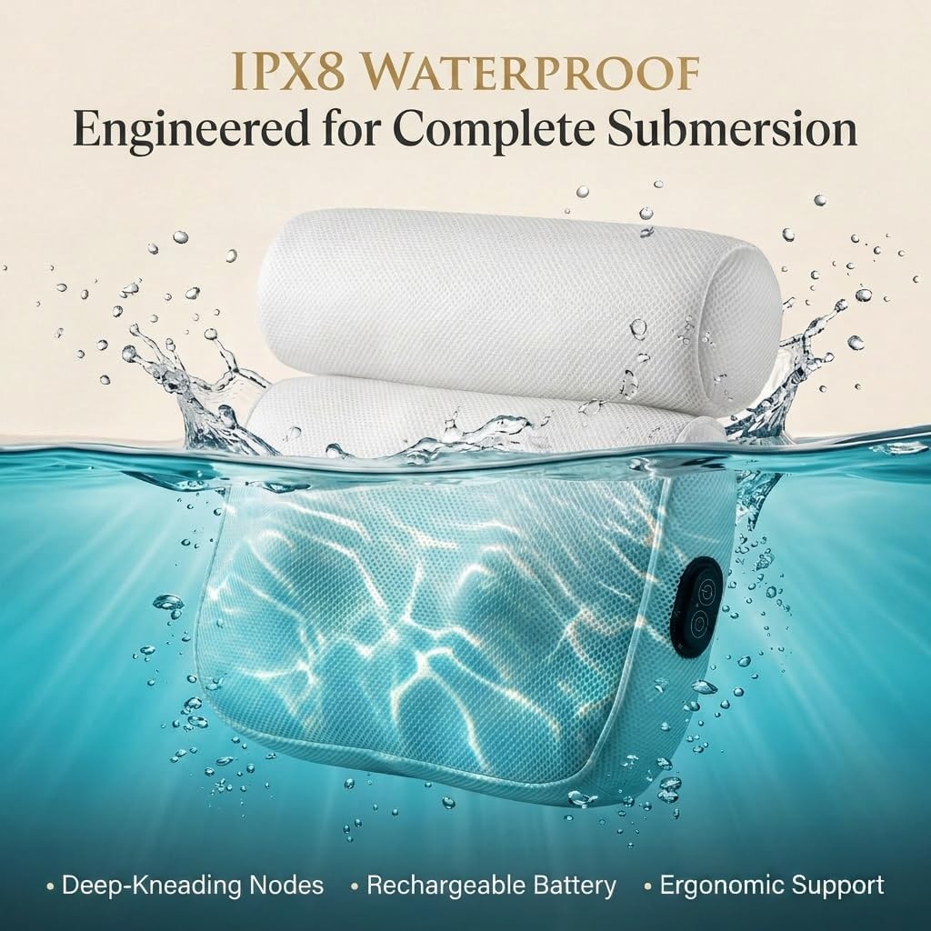 MONET Massaging Bath Pillow Waterproof Shiatsu Neck and Back Massager for Tub