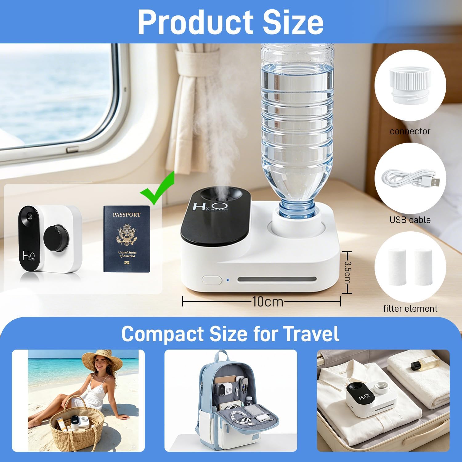 Portable Cruise Humidifier Mini Travel Humidifier with Night Light